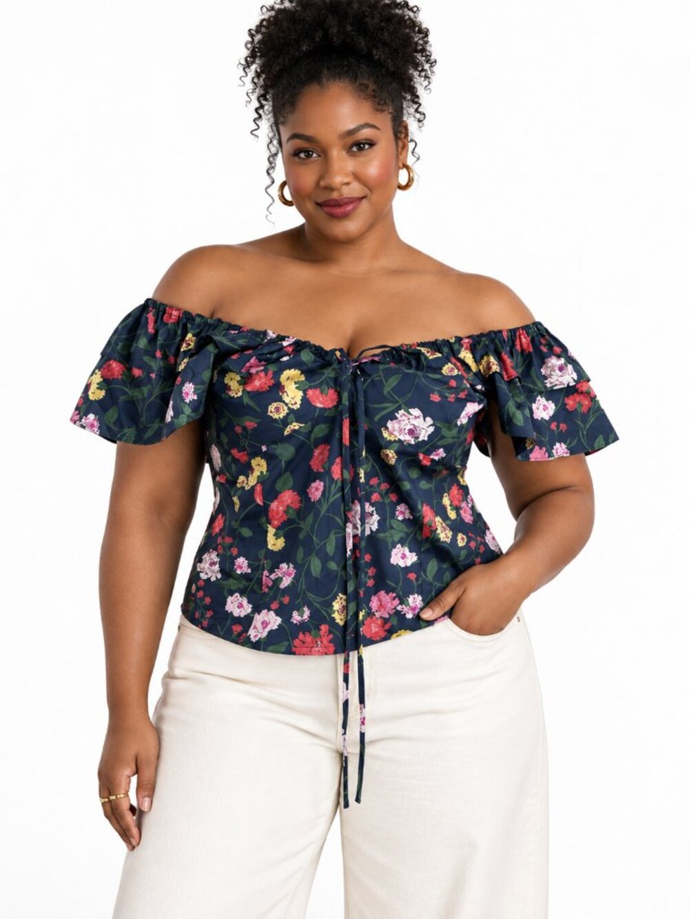Hill House Zuri Top Navy Peony Bouquet Size XXL Off Shoulder Floral Romantic